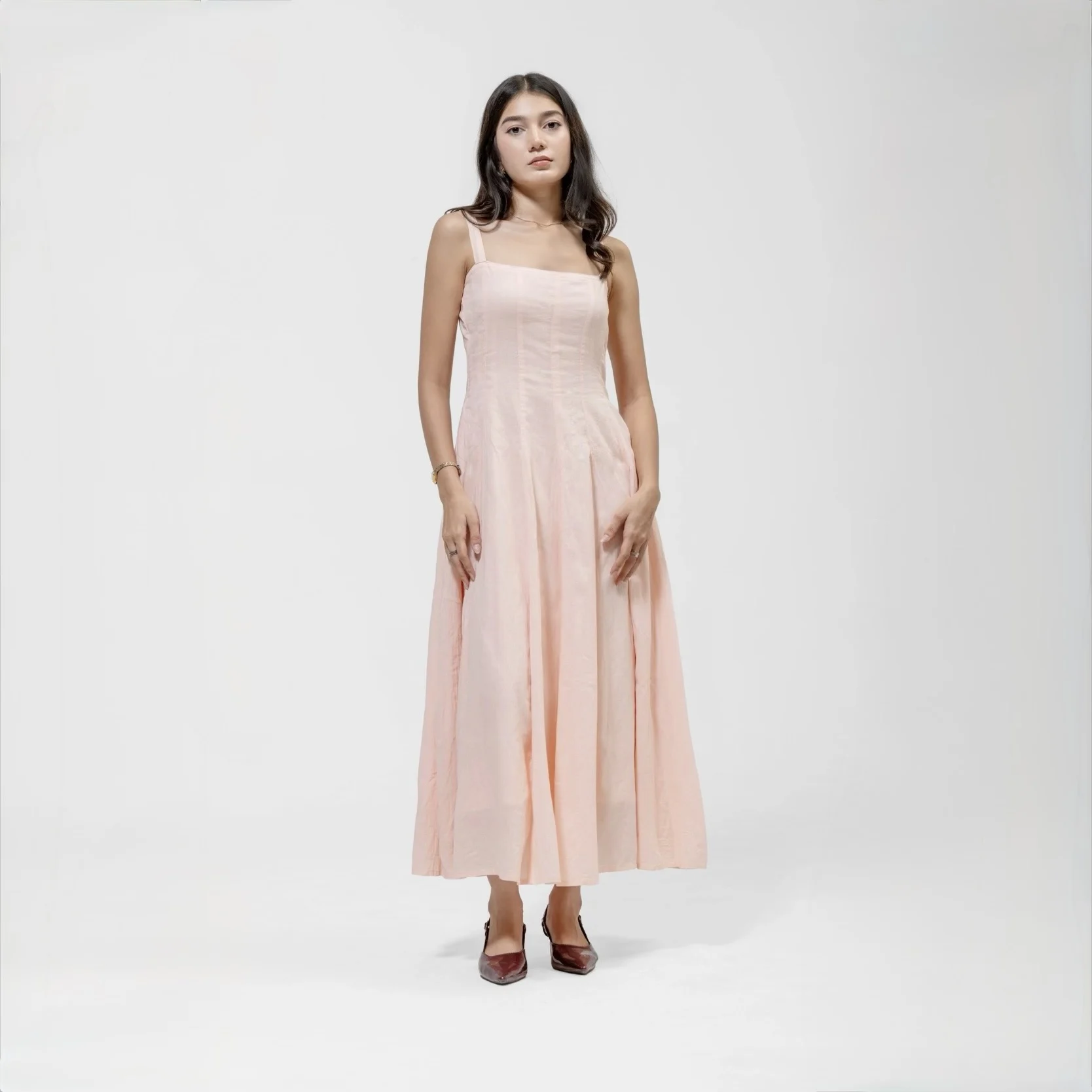 QISSEY PANELED CAMISOLE DRESS — view 1 — SLEEVELESS MIDI DRESS CHARACTERIZED BY VERTICAL PANELING AND DELICATE SHOULDER STRAPS.