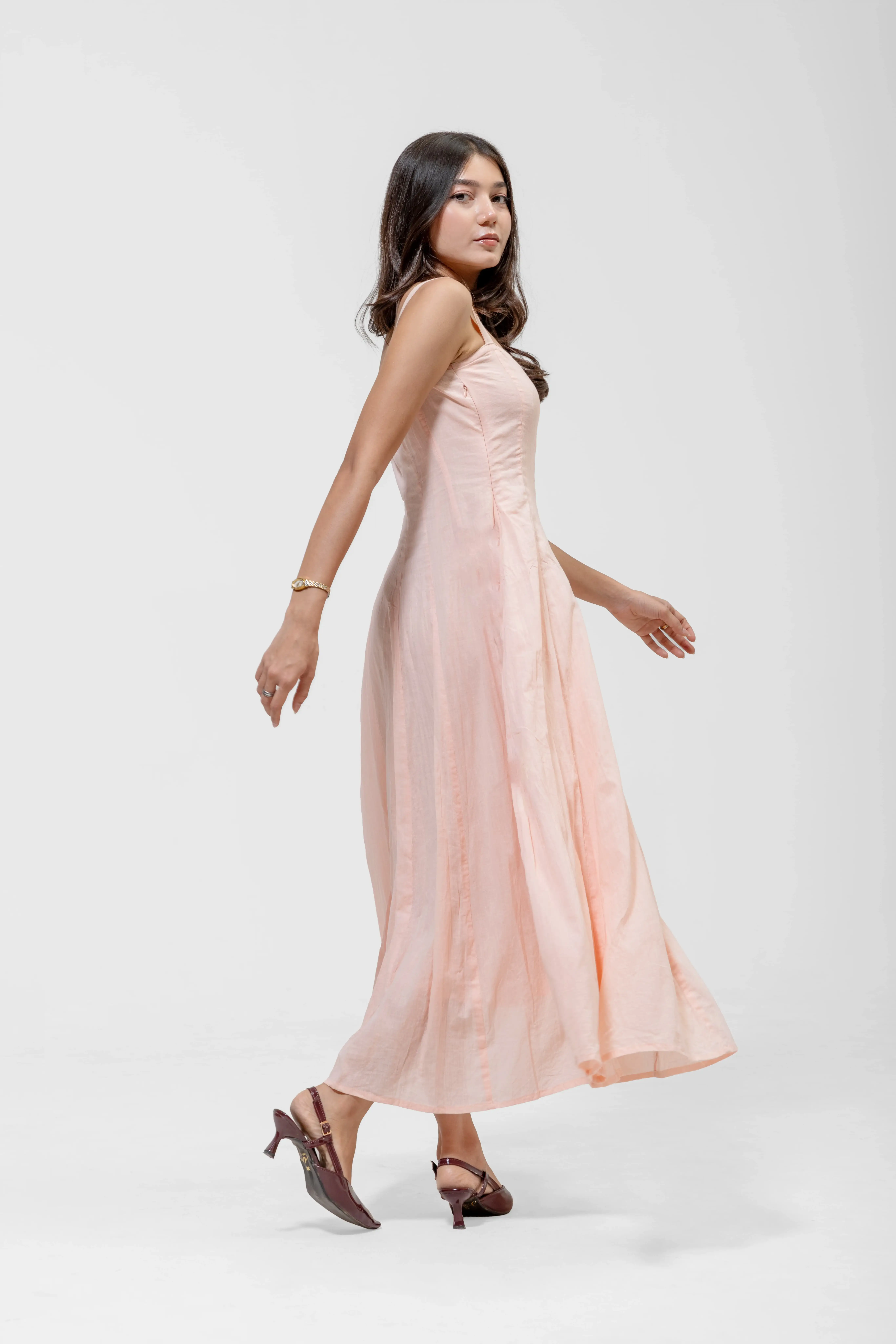 QISSEY PANELED CAMISOLE DRESS — view 2 — SLEEVELESS MIDI DRESS CHARACTERIZED BY VERTICAL PANELING AND DELICATE SHOULDER STRAPS.