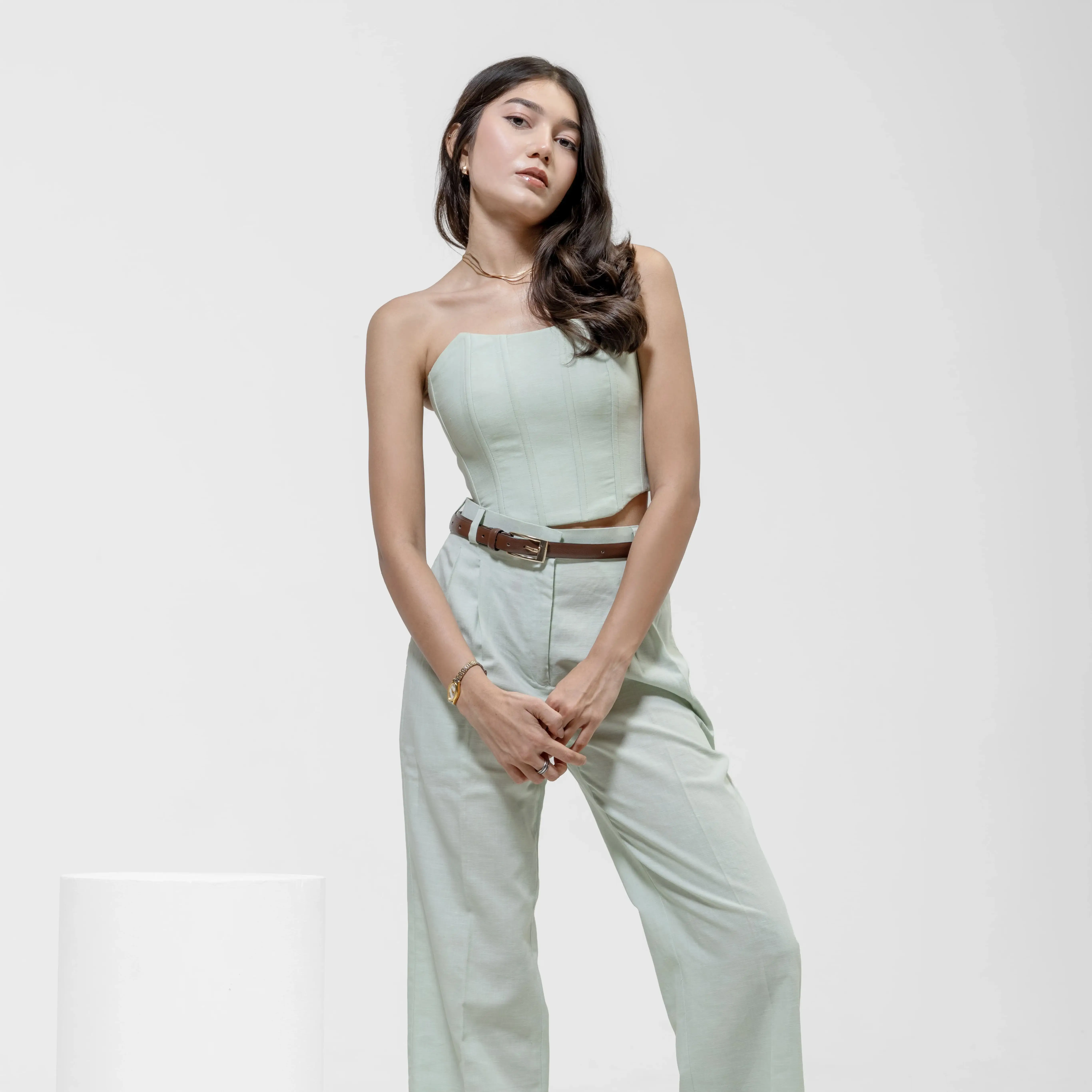 QISSEY MINT CORSET — view 1 — STRUCTURED STRAPLESS CORSET-STYLE TOP WITH VERTICAL SEAM DETAILING FOR A PERFECTLY FITTED SILHOUETTE